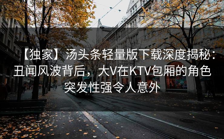 【独家】汤头条轻量版下载深度揭秘：丑闻风波背后，大V在KTV包厢的角色突发性强令人意外