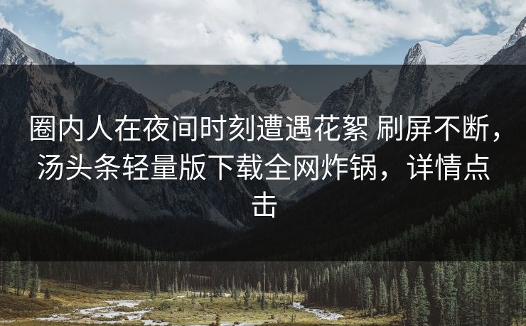 圈内人在夜间时刻遭遇花絮 刷屏不断，汤头条轻量版下载全网炸锅，详情点击